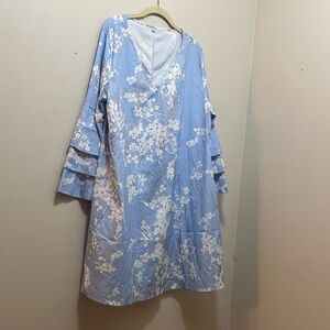 Floral Blue Long Sleeve Dress